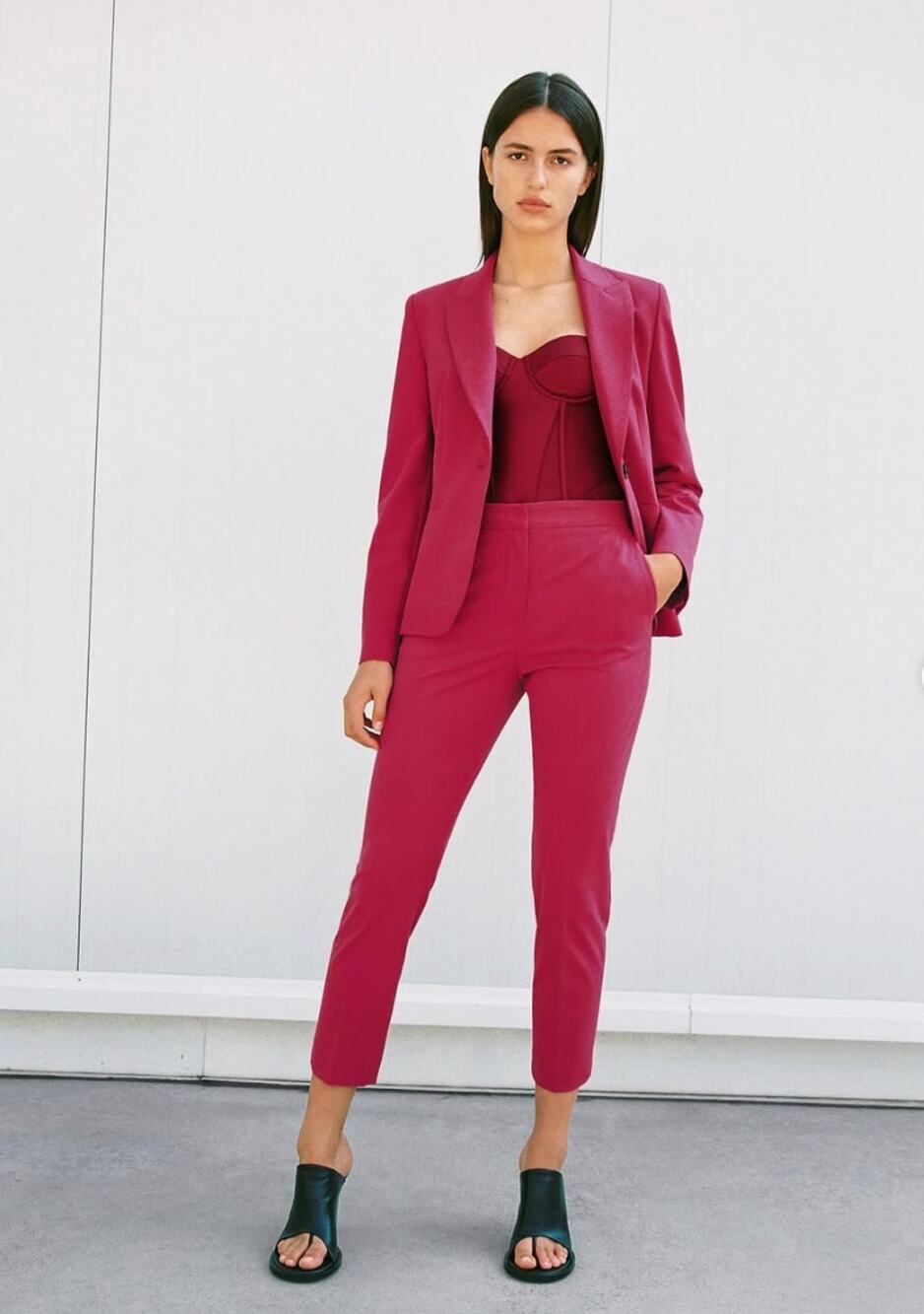 [ZARA] Red High Rise Straight Leg Ankle Length Trouser Work Career Pants NWT 10